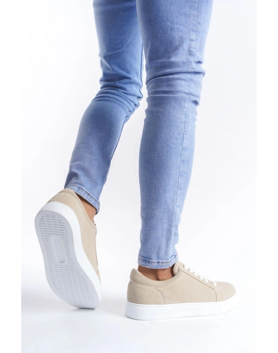 SLW165 Elite Bağcıklı Süet Erkek Günlük Sneaker Ayakkabı SBT - Krem