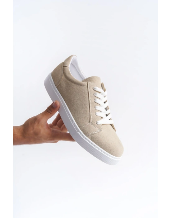 SLW165 Elite Bağcıklı Süet Erkek Günlük Sneaker Ayakkabı SBT - Krem