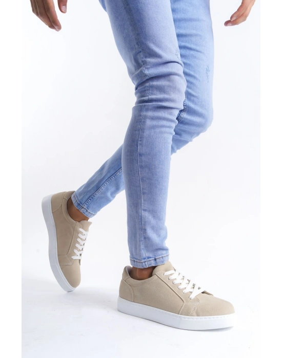 SLW165 Elite Bağcıklı Süet Erkek Günlük Sneaker Ayakkabı SBT - Krem