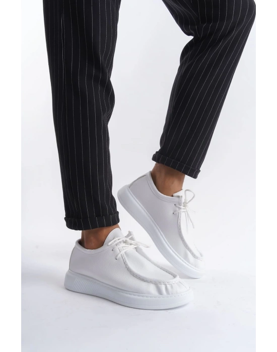 Slw170 Tornado Bağcıklı Cilt Erkek Günlük Spor Cbt - Beyaz Erkek Klasik Ayakkabı