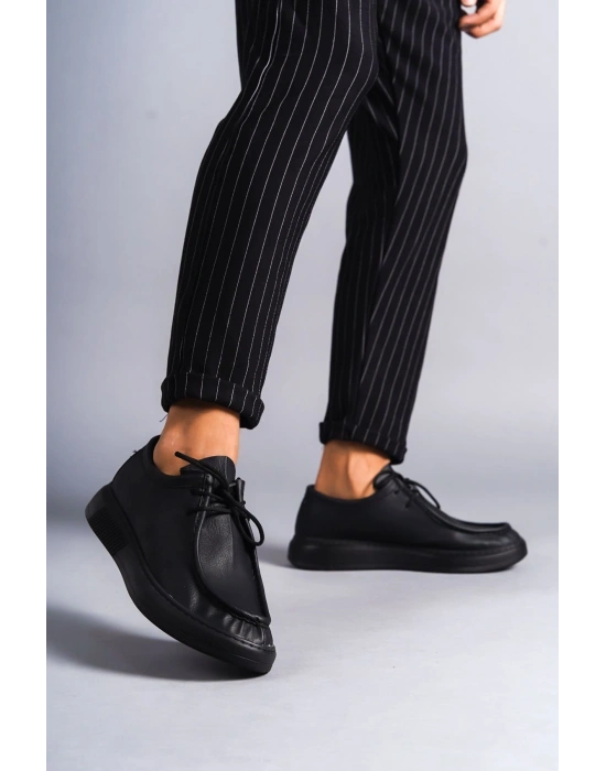 SLW170 Tornado Bağcıklı Cilt Erkek Günlük Spor Klasik Ayakkabı CST - Siyah