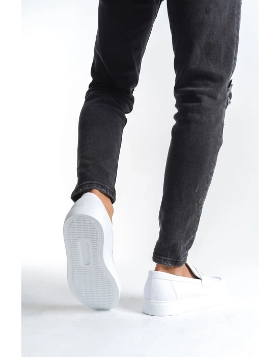 SLW180 Estilo X Bağcıksız Cilt Erkek Günlük Spor Klasik Ayakkabı CBT - Beyaz