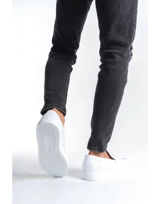 Slw180 Estilo X Bağcıksız Cilt Erkek Günlük Spor Cbt - Beyaz Erkek Klasik Ayakkabı