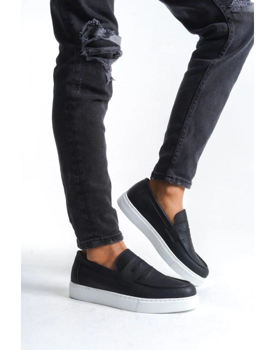 Slw180 Estilo X Bağcıksız Cilt Erkek Günlük Spor Cbt - Siyah Erkek Klasik Ayakkabı