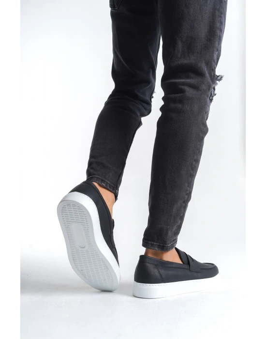 Slw180 Estilo X Bağcıksız Cilt Erkek Günlük Spor Cbt - Siyah Erkek Klasik Ayakkabı