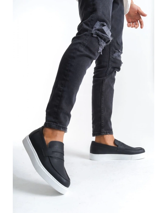 Slw180 Estilo X Bağcıksız Cilt Erkek Günlük Spor Cbt - Siyah Erkek Klasik Ayakkabı