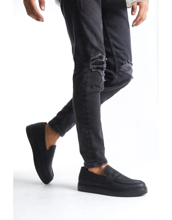 SLW180 Estilo X Bağcıksız Cilt Erkek Günlük Spor Klasik Ayakkabı CST - Siyah