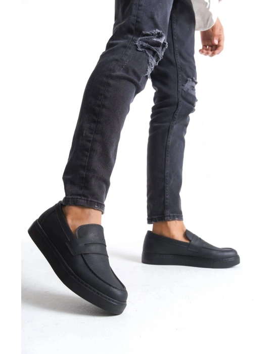 SLW180 Estilo X Bağcıksız Cilt Erkek Günlük Spor Klasik Ayakkabı CST - Siyah