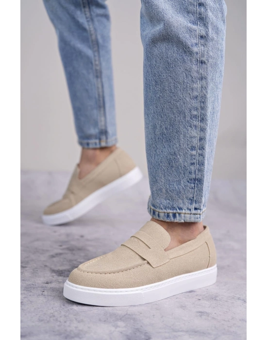 Slw180 Estilo X Bağcıksız Süet Erkek Günlük Spor Sbt - Krem Erkek Klasik Ayakkabı