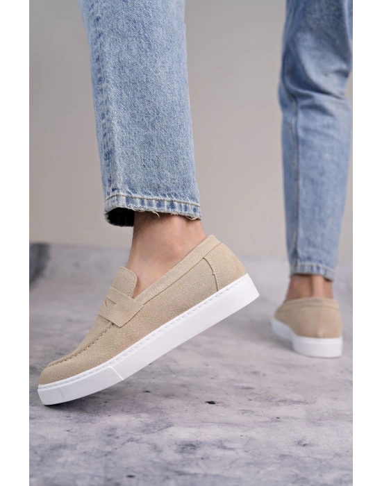 Slw180 Estilo X Bağcıksız Süet Erkek Günlük Spor Sbt - Krem Erkek Klasik Ayakkabı