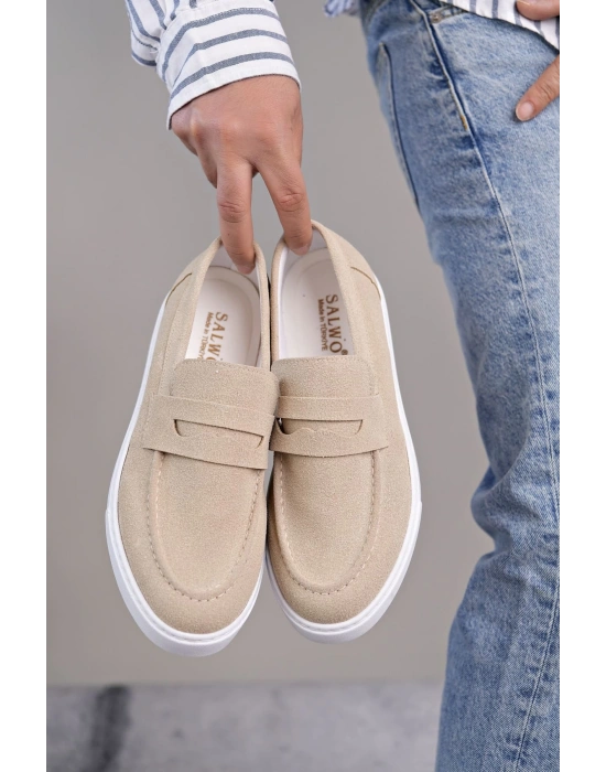 Slw180 Estilo X Bağcıksız Süet Erkek Günlük Spor Sbt - Krem Erkek Klasik Ayakkabı