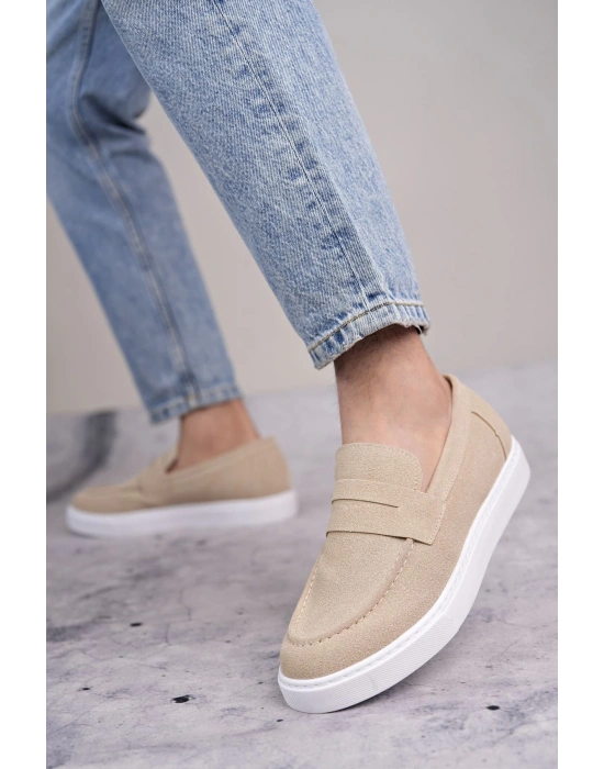 Slw180 Estilo X Bağcıksız Süet Erkek Günlük Spor Sbt - Krem Erkek Klasik Ayakkabı