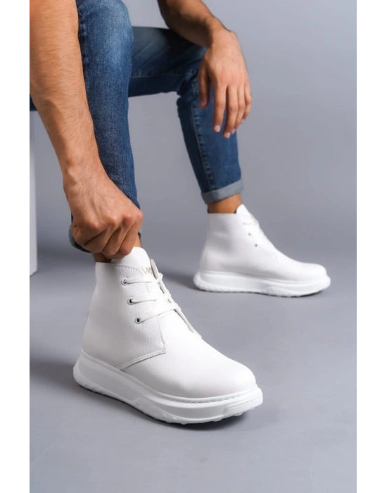 SLW204 Franca Bağcıklı Cilt Erkek Spor Bot BT - Beyaz