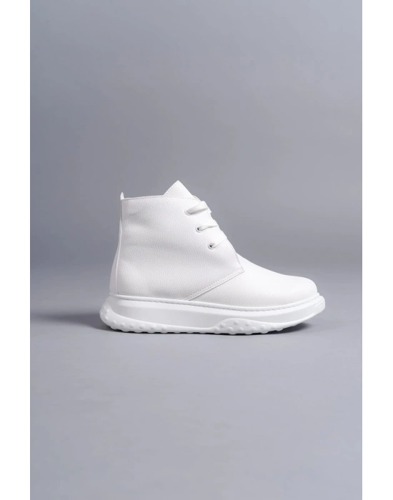 SLW204 Franca Bağcıklı Cilt Erkek Spor Bot BT - Beyaz