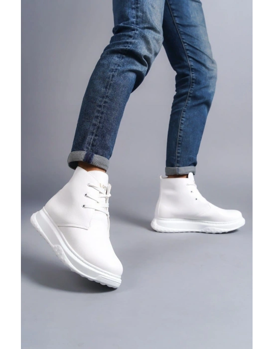 SLW204 Franca Bağcıklı Cilt Erkek Spor Bot BT - Beyaz