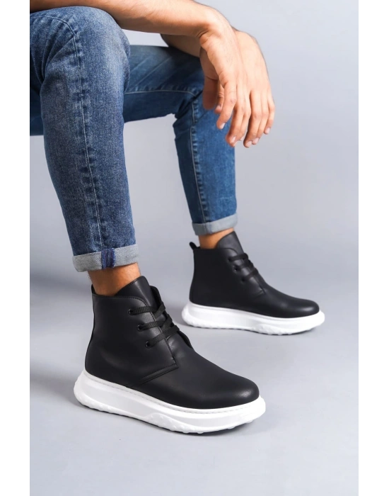 SLW204 Franca Bağcıklı Cilt Erkek Spor Bot BT - Siyah