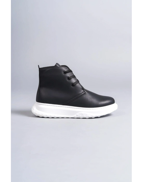 SLW204 Franca Bağcıklı Cilt Erkek Spor Bot BT - Siyah
