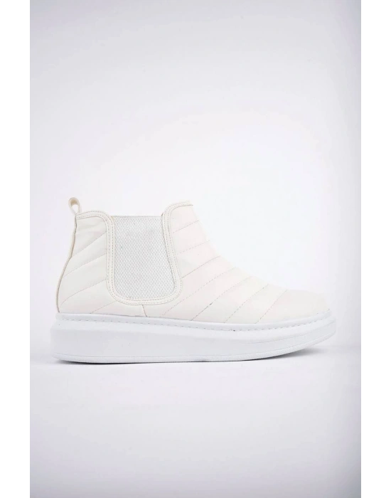 SLW205 Boston Bağcıksız Cilt Erkek Spor Bot BT - Beyaz