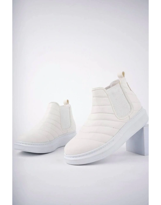 Slw205 Boston Bağcıksız Cilt Erkek Spor Bt - Beyaz Erkek Bot