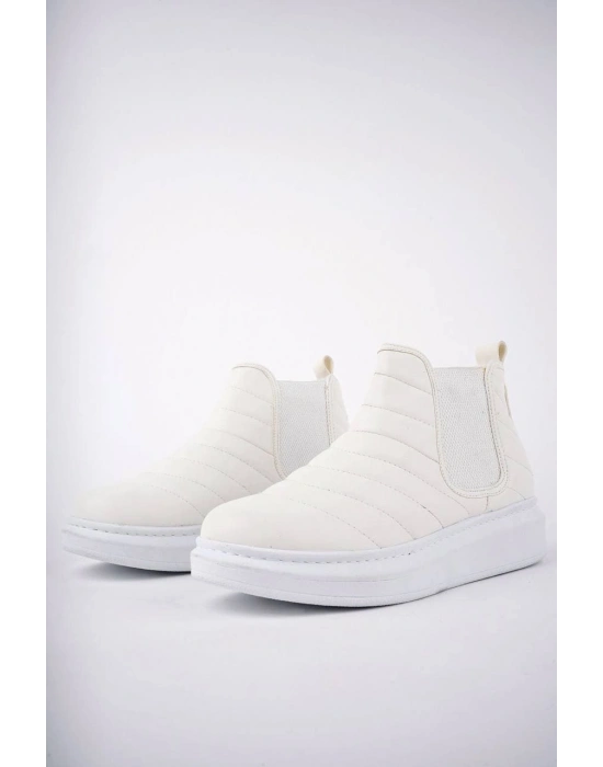 SLW205 Boston Bağcıksız Cilt Erkek Spor Bot BT - Beyaz