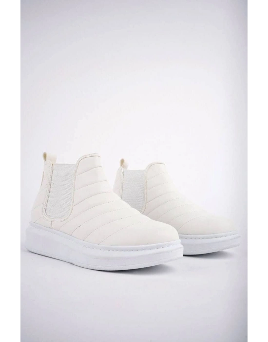 SLW205 Boston Bağcıksız Cilt Erkek Spor Bot BT - Beyaz