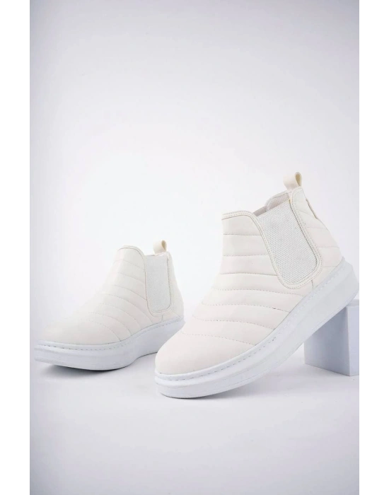 SLW205 Boston Bağcıksız Cilt Erkek Spor Bot BT - Beyaz