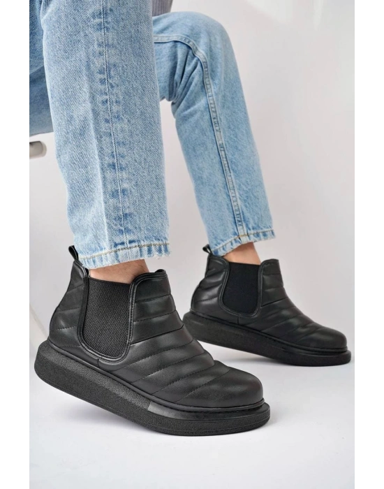 SLW205 Boston Bağcıksız Cilt Erkek Spor Bot ST - Siyah