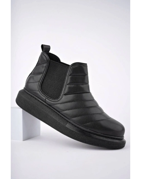 SLW205 Boston Bağcıksız Cilt Erkek Spor Bot ST - Siyah