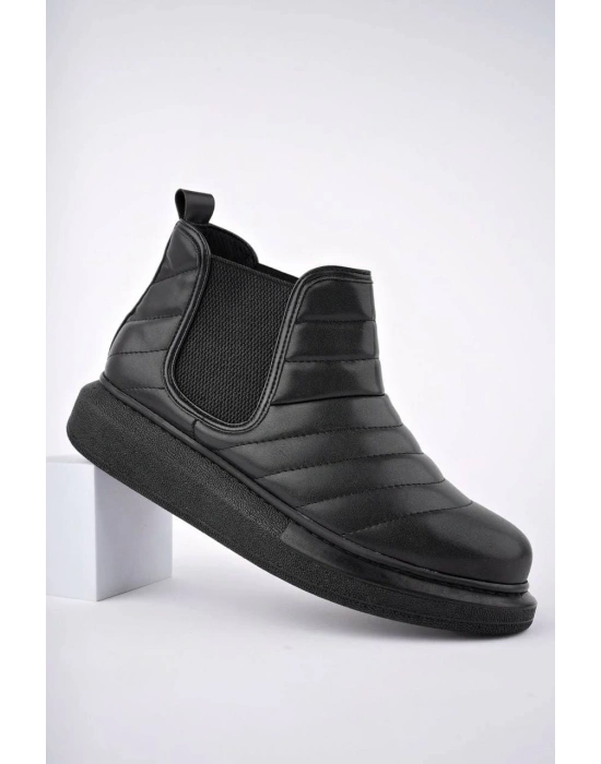 Slw205 Boston Bağcıksız Cilt Erkek Spor St - Siyah Erkek Bot