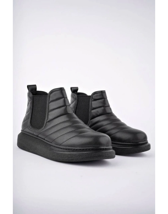 SLW205 Boston Bağcıksız Cilt Erkek Spor Bot ST - Siyah