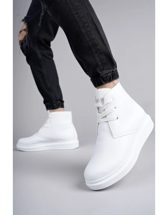 SLW207 Oslo Bağcıklı Cilt Erkek Günlük Spor Bot BT - Beyaz