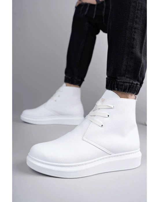 SLW207 Oslo Bağcıklı Cilt Erkek Günlük Spor Bot BT - Beyaz