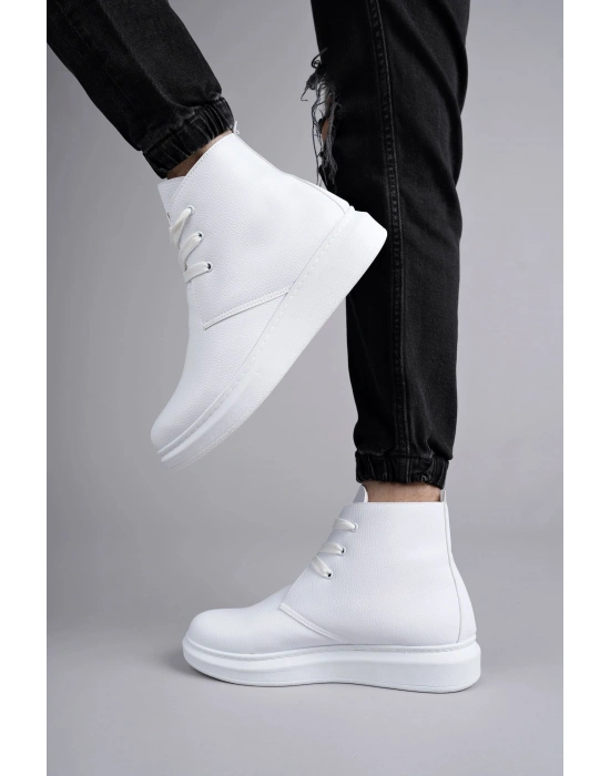 SLW207 Oslo Bağcıklı Cilt Erkek Günlük Spor Bot BT - Beyaz