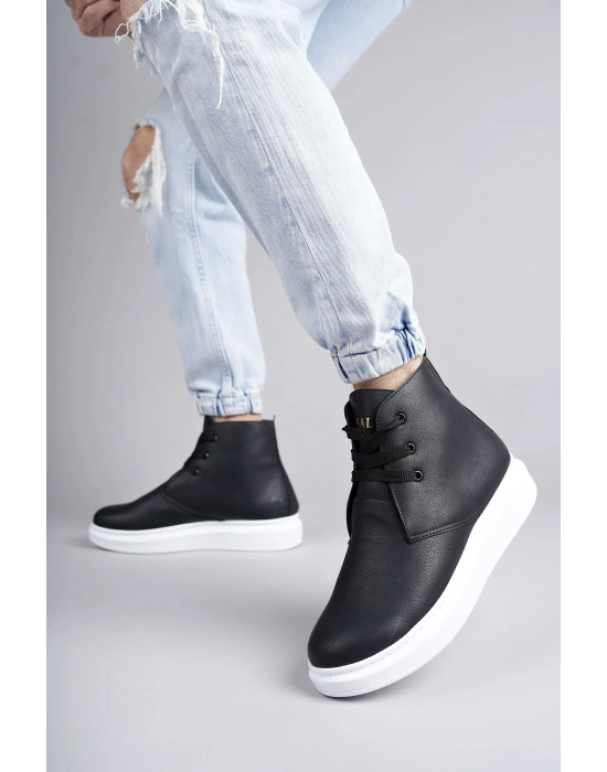 SLW207 Oslo Bağcıklı Cilt Erkek Günlük Spor Bot BT - Siyah