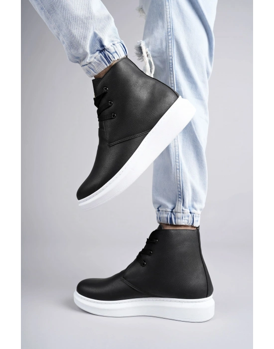 SLW207 Oslo Bağcıklı Cilt Erkek Günlük Spor Bot BT - Siyah