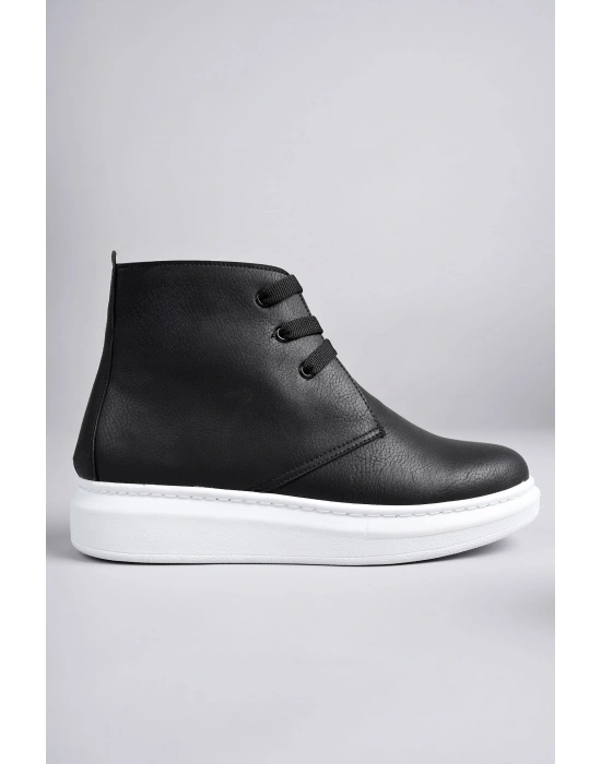 SLW207 Oslo Bağcıklı Cilt Erkek Günlük Spor Bot BT - Siyah