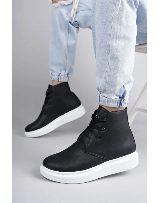 SLW207 Oslo Bağcıklı Cilt Erkek Günlük Spor Bot BT - Siyah