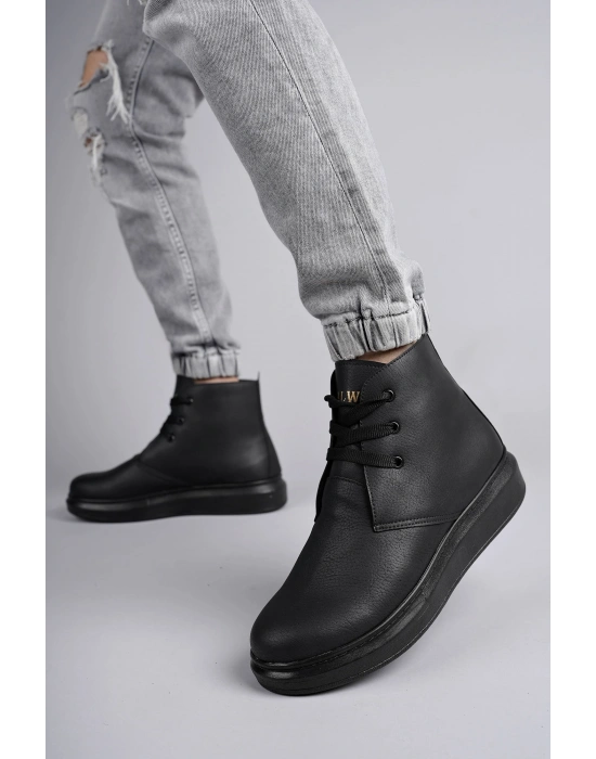 SLW207 Oslo Bağcıklı Cilt Erkek Günlük Spor Bot ST - Siyah