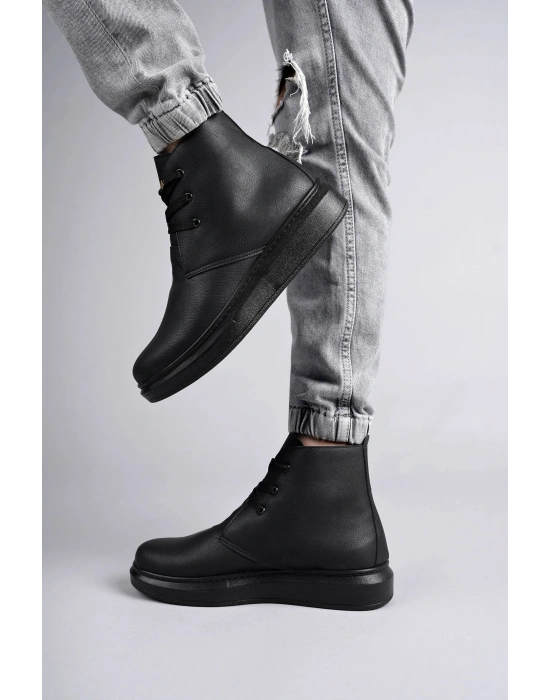 SLW207 Oslo Bağcıklı Cilt Erkek Günlük Spor Bot ST - Siyah