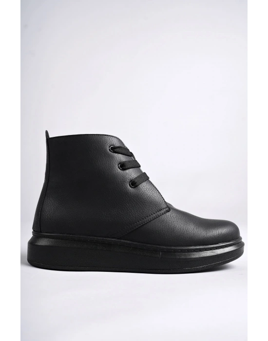 SLW207 Oslo Bağcıklı Cilt Erkek Günlük Spor Bot ST - Siyah