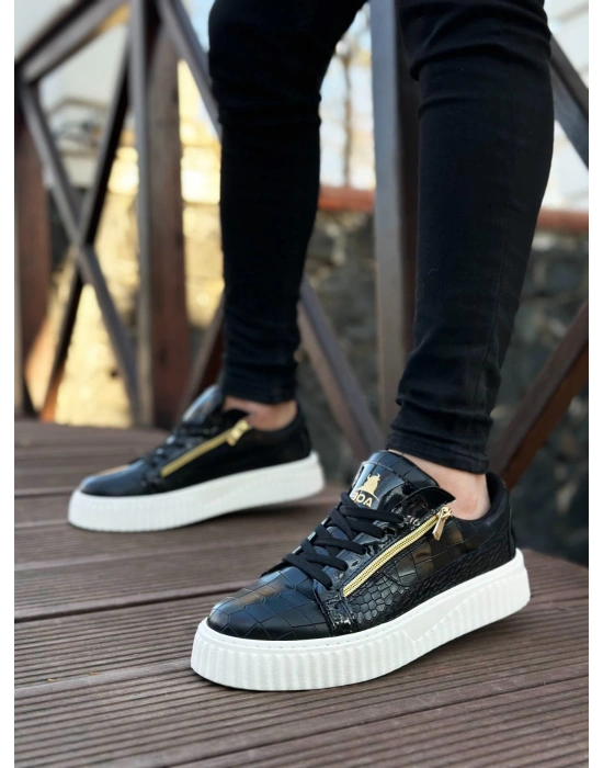 Snr-308 Boa Kalın Yüksek Taban Çift Fermuarlı Siyah Beyaz Erkek Ayakkabı Erkek Günlük Ayakkabı