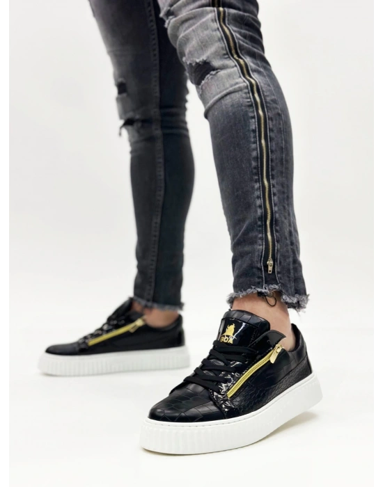 Snr-308 Boa Kalın Yüksek Taban Çift Fermuarlı Siyah Beyaz Erkek Ayakkabı Erkek Günlük Ayakkabı