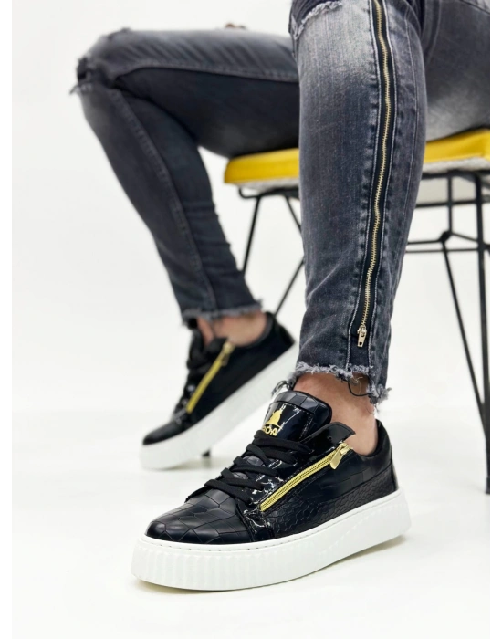 Snr-308 Boa Kalın Yüksek Taban Çift Fermuarlı Siyah Beyaz Erkek Ayakkabı Erkek Günlük Ayakkabı