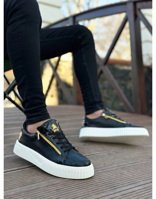 Snr-308 Boa Kalın Yüksek Taban Çift Fermuarlı Siyah Beyaz Erkek Ayakkabı Erkek Günlük Ayakkabı