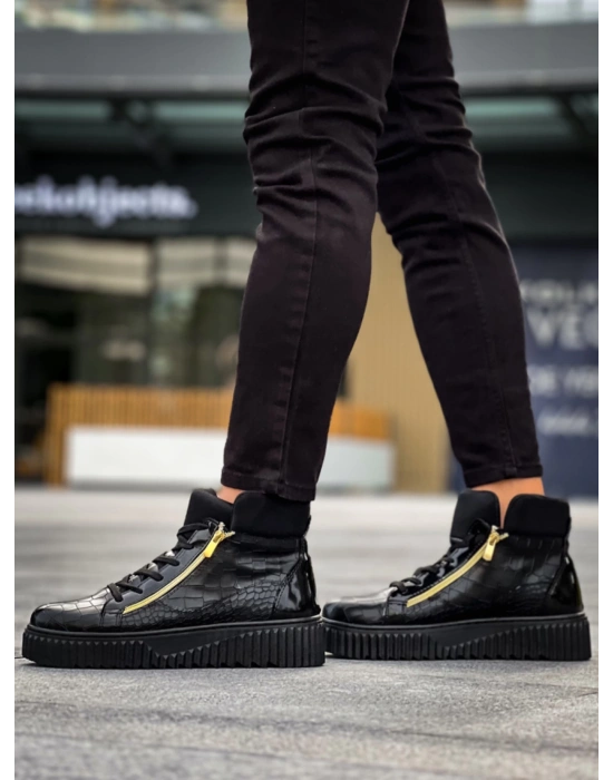 Snr-512 Boa Kalın Yüksek Siyah Taban Çift Fermuarlı Siyah Erkek Spor Erkek Bot