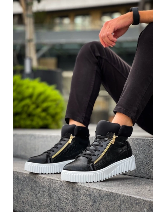 Snr-512 Boa Kalın Yüksek Taban Çift Fermuarlı Siyah Erkek Spor Erkek Bot