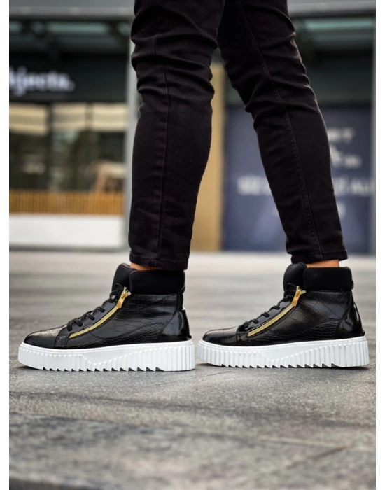 Snr-512 Boa Kalın Yüksek Taban Çift Fermuarlı Siyah Erkek Spor Erkek Bot