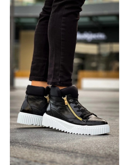 Snr-512 Boa Kalın Yüksek Taban Çift Fermuarlı Siyah Erkek Spor Erkek Bot