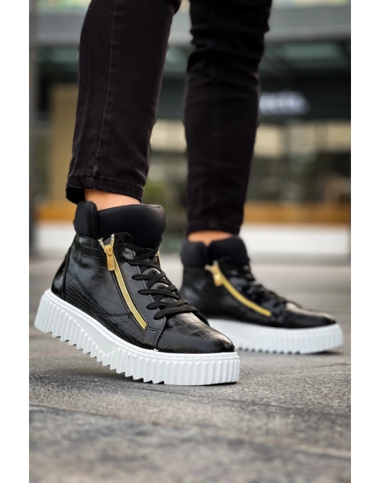 Snr-512 Boa Kalın Yüksek Taban Çift Fermuarlı Siyah Erkek Spor Erkek Bot