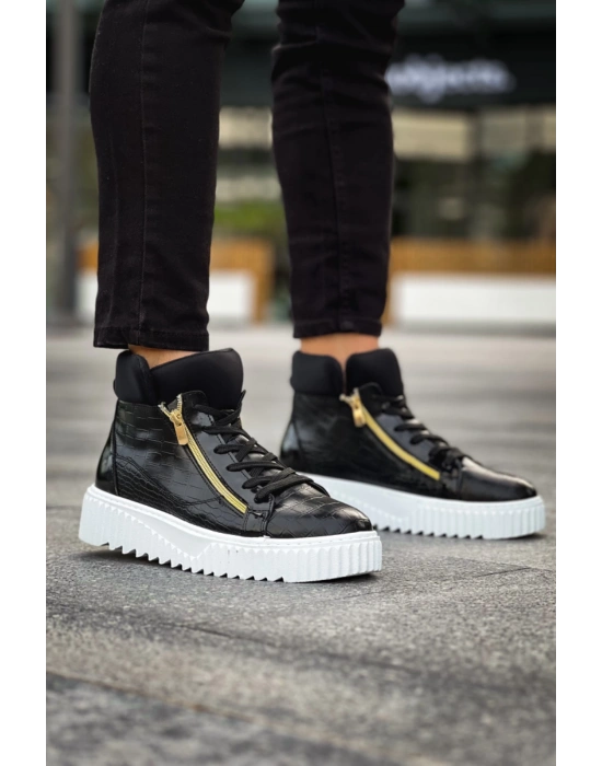 Snr-512 Boa Kalın Yüksek Taban Çift Fermuarlı Siyah Erkek Spor Erkek Bot